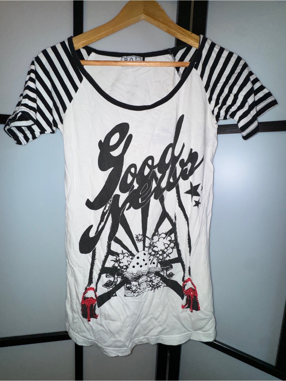 POL Good News Graphic Raglan Tee - White & Black